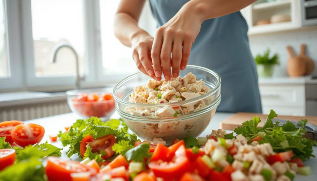 assembling chicken salad assembling chicken salad